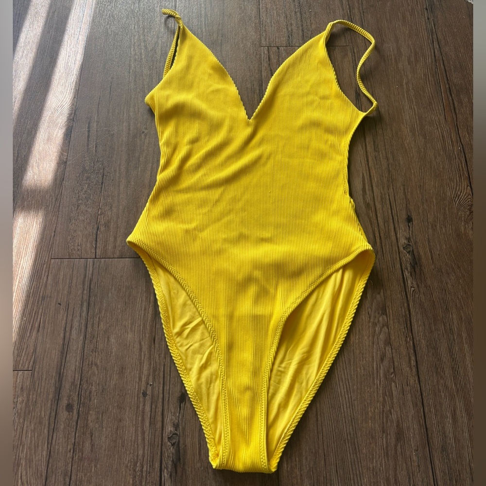 Yellow top shop one piece swimsuit. Low cut. Backless.